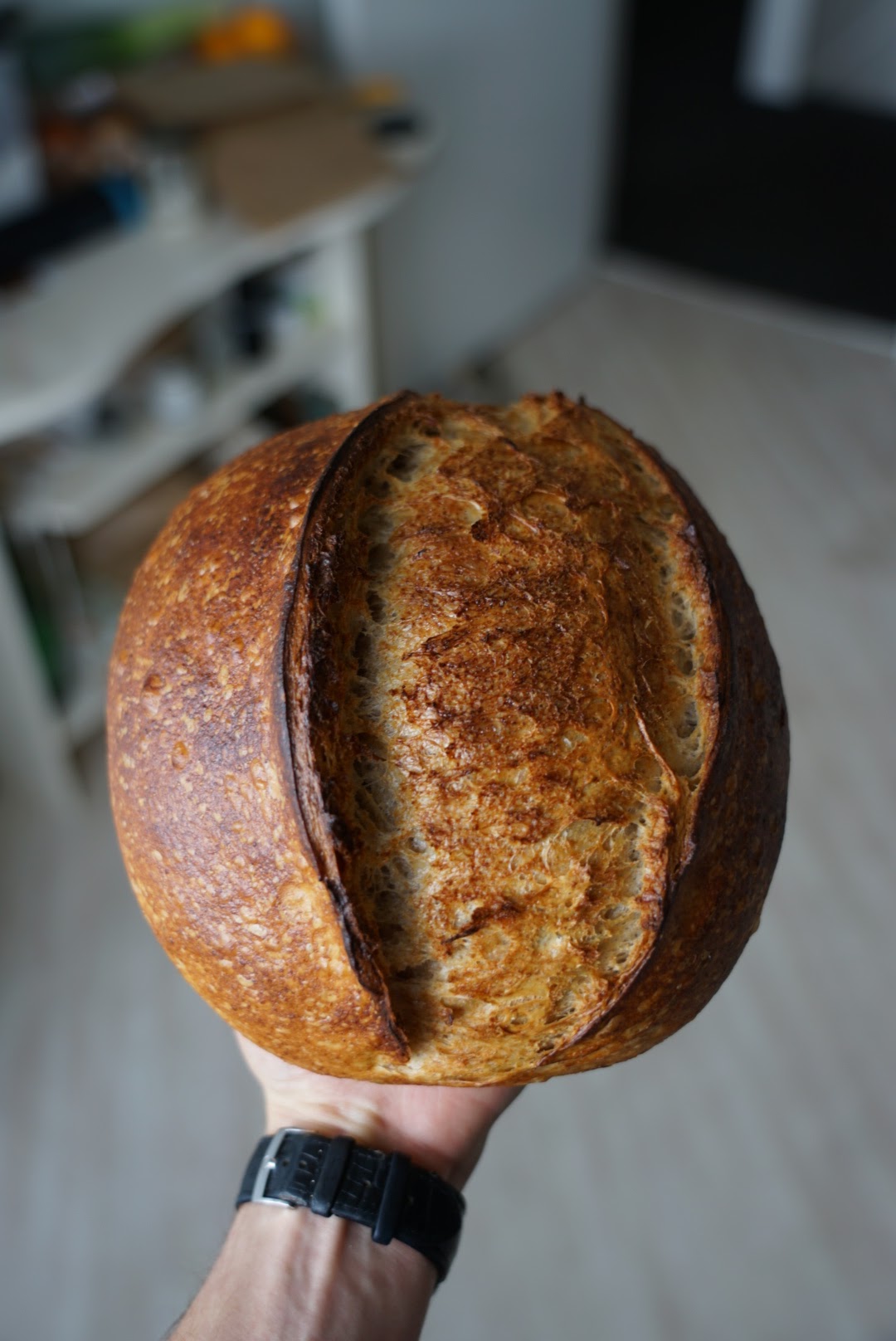 Freshly baked sourdough bread loaf